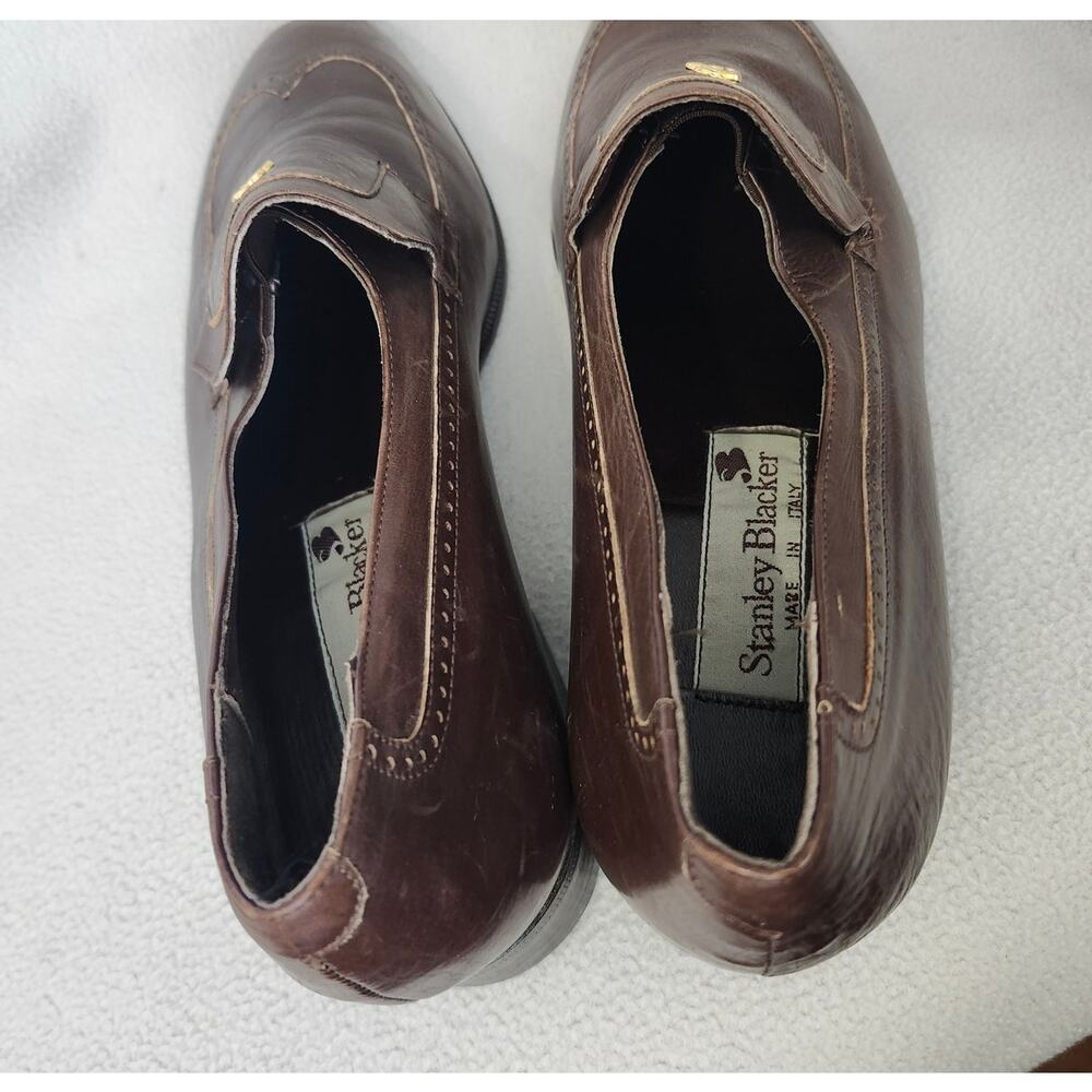 Vintage Stanley Blacker 7.5 Brown Loafer Made In Italy Wingtip Oxford - Picture 7 of 12